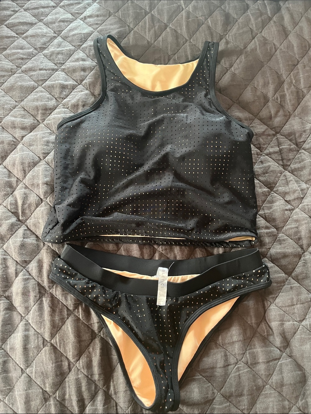 Fabletics Black Swim Bikini with Nude Lining